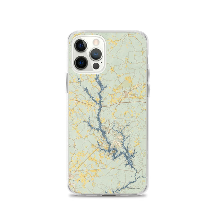 Custom iPhone 12 Pro Lake Oconee Georgia Map Phone Case in Woodblock