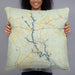 Person holding 22x22 Custom Lake Oconee Georgia Map Throw Pillow in Woodblock