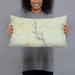 Person holding 20x12 Custom Lake Oconee Georgia Map Throw Pillow in Woodblock