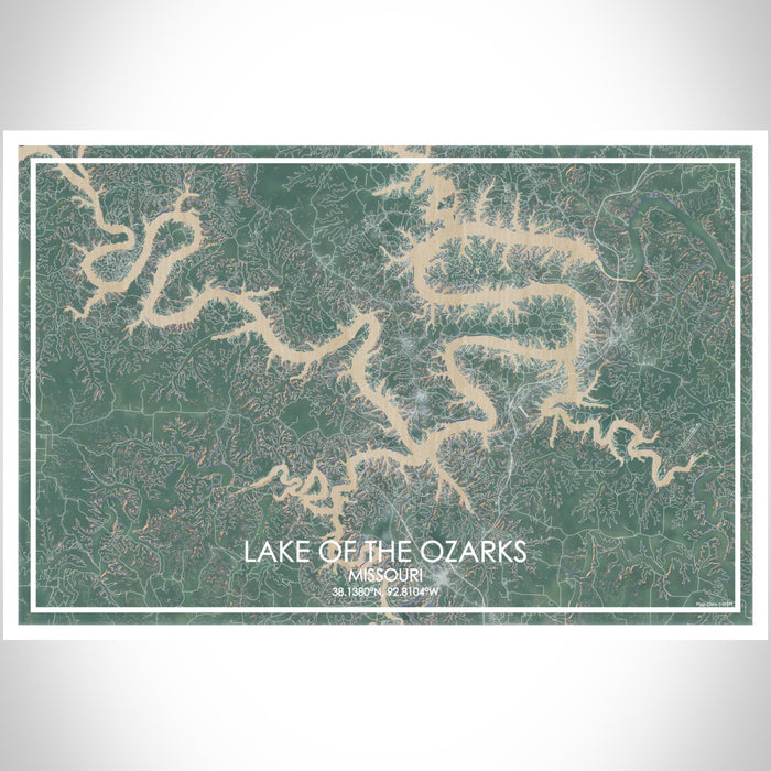 Lake of the Ozarks Missouri Map Print Landscape Orientation in Afternoon Style With Shaded Background