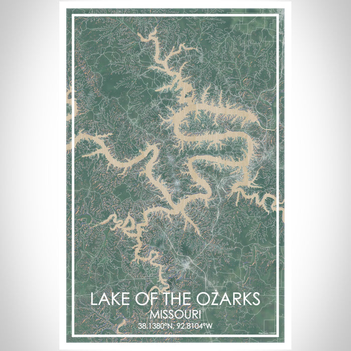 Lake of the Ozarks Missouri Map Print Portrait Orientation in Afternoon Style With Shaded Background