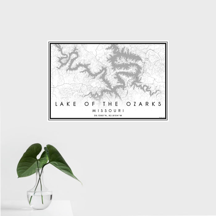 16x24 Lake of the Ozarks Missouri Map Print Landscape Orientation in Classic Style With Tropical Plant Leaves in Water