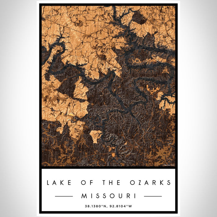 Lake of the Ozarks Missouri Map Print Portrait Orientation in Ember Style With Shaded Background