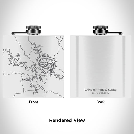 Rendered View of Lake of the Ozarks Missouri Map Engraving on 6oz Stainless Steel Flask in White