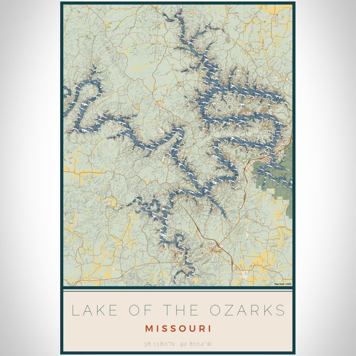 Lake of the Ozarks Missouri Map Print Portrait Orientation in Woodblock Style With Shaded Background