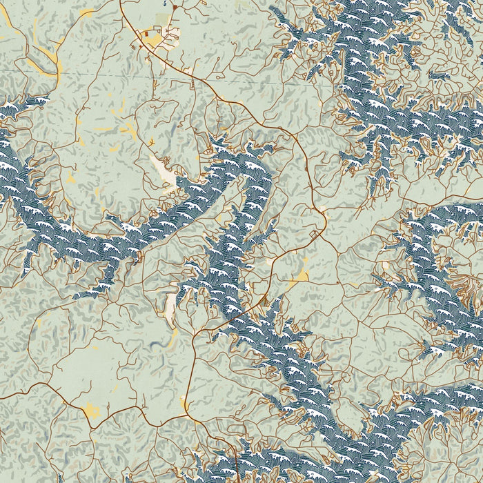 Lake of the Ozarks Missouri Map Print in Woodblock Style Zoomed In Close Up Showing Details