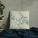 Custom Lake of the Ozarks Missouri Map Throw Pillow in Woodblock on Bedding Against Wall