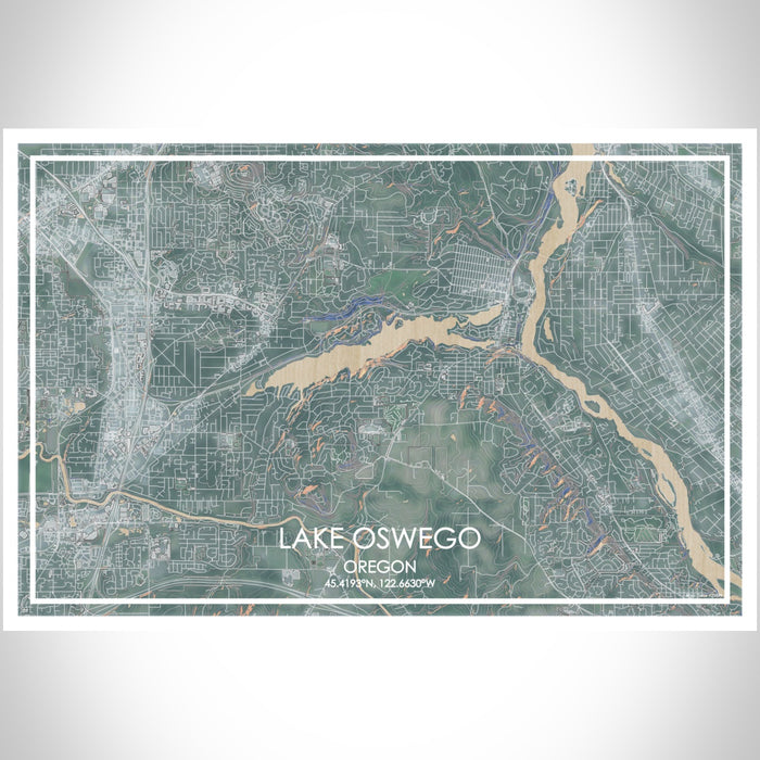 Lake Oswego Oregon Map Print Landscape Orientation in Afternoon Style With Shaded Background