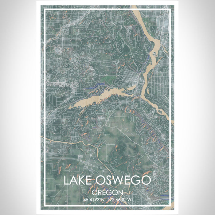 Lake Oswego Oregon Map Print Portrait Orientation in Afternoon Style With Shaded Background