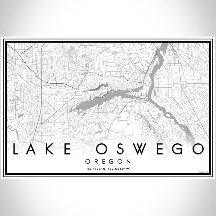 Lake Oswego Oregon Map Print Landscape Orientation in Classic Style With Shaded Background