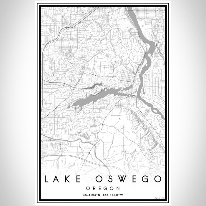 Lake Oswego Oregon Map Print Portrait Orientation in Classic Style With Shaded Background