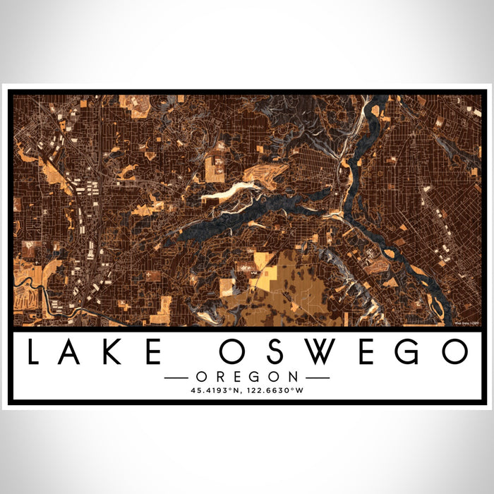 Lake Oswego Oregon Map Print Landscape Orientation in Ember Style With Shaded Background