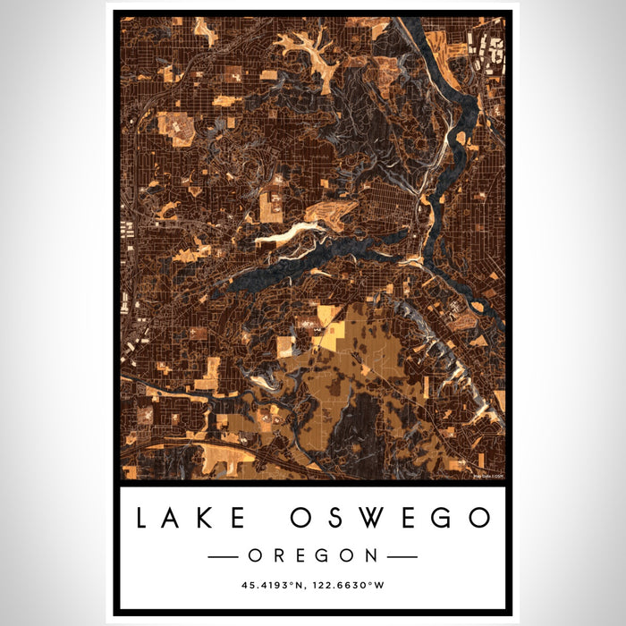 Lake Oswego Oregon Map Print Portrait Orientation in Ember Style With Shaded Background