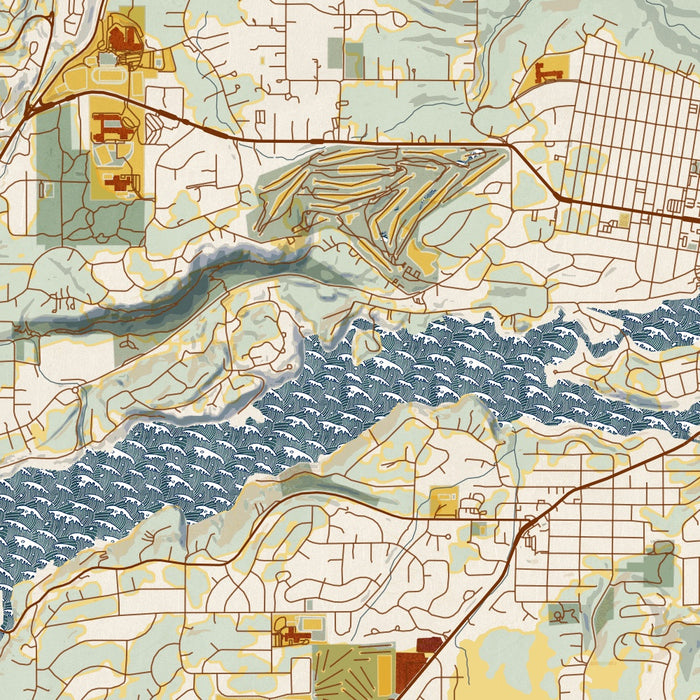 Lake Oswego Oregon Map Print in Woodblock Style Zoomed In Close Up Showing Details