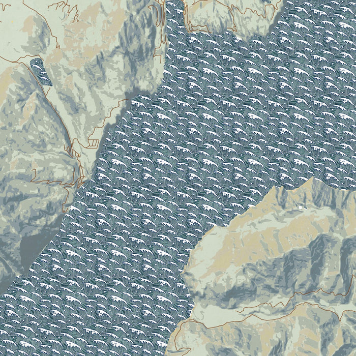 Lake Pend Oreille Idaho Map Print in Woodblock Style Zoomed In Close Up Showing Details