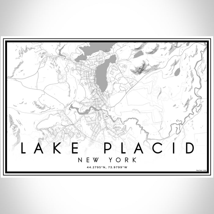 Lake Placid New York Map Print Landscape Orientation in Classic Style With Shaded Background