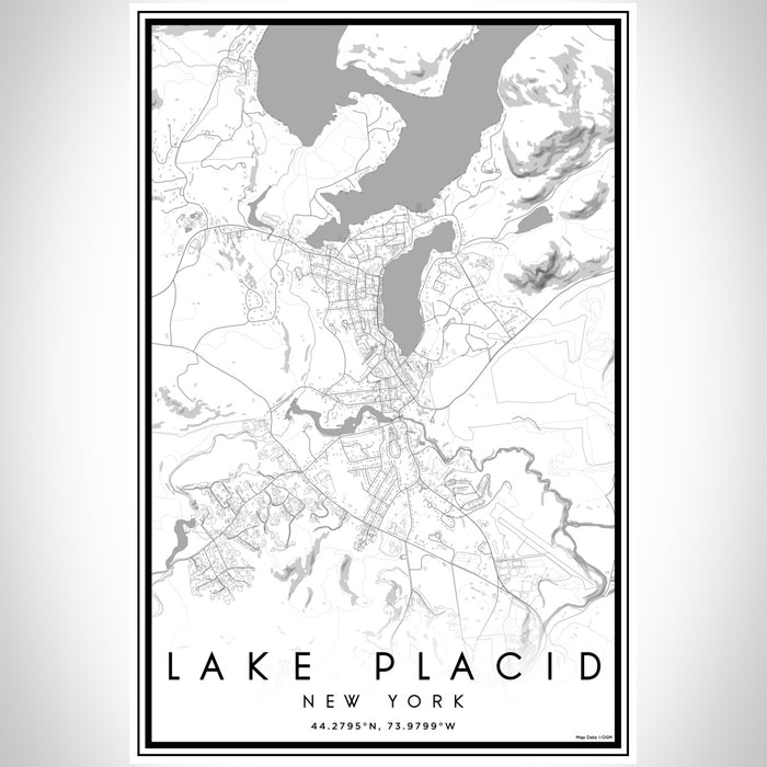 Lake Placid New York Map Print Portrait Orientation in Classic Style With Shaded Background
