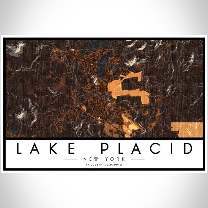 Lake Placid New York Map Print Landscape Orientation in Ember Style With Shaded Background