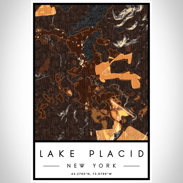 Lake Placid New York Map Print Portrait Orientation in Ember Style With Shaded Background