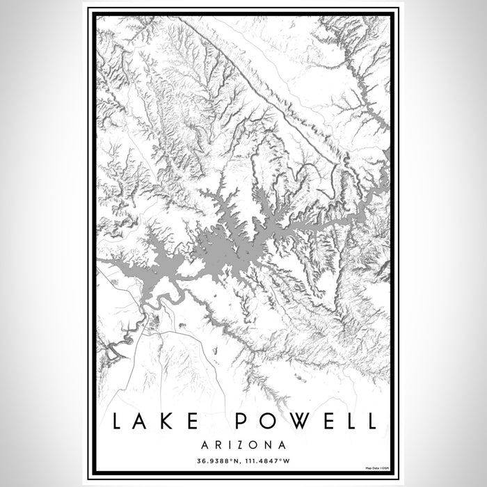 Lake Powell Arizona Map Print Portrait Orientation in Classic Style With Shaded Background