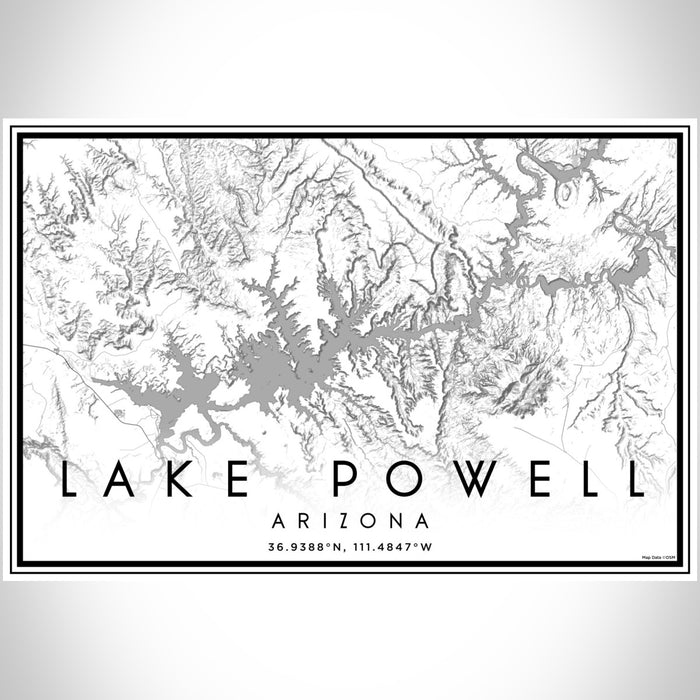 Lake Powell Arizona Map Print Landscape Orientation in Classic Style With Shaded Background