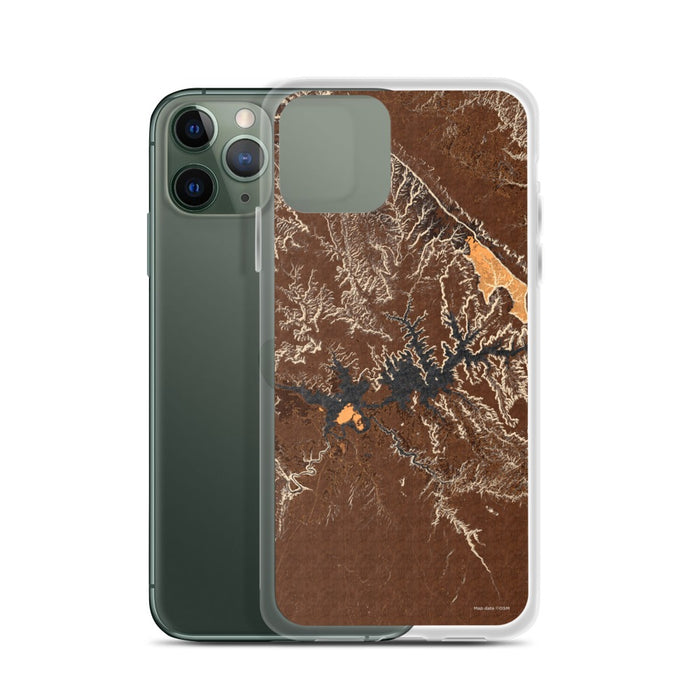 Custom Lake Powell Arizona Map Phone Case in Ember on Table with Laptop and Plant