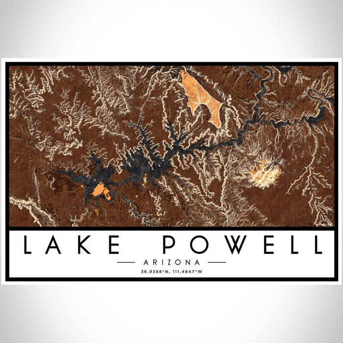 Lake Powell Arizona Map Print Landscape Orientation in Ember Style With Shaded Background