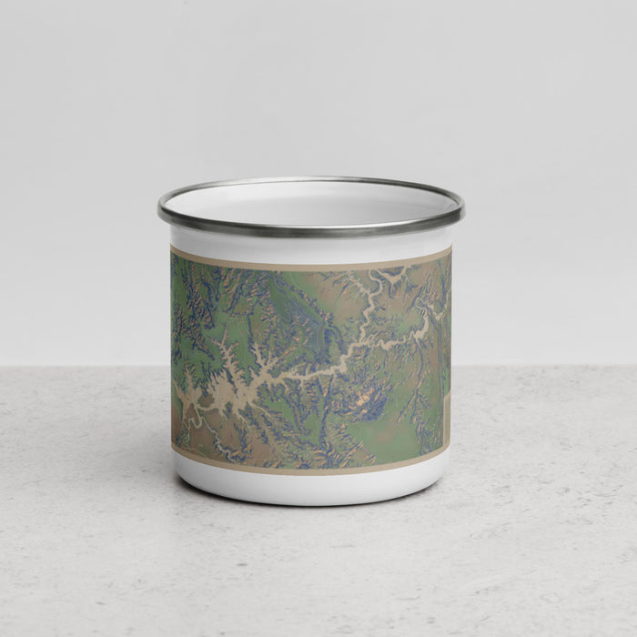 Front View Custom Lake Powell Utah Map Enamel Mug in Afternoon