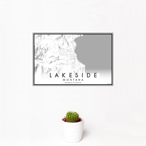 12x18 Lakeside Montana Map Print Landscape Orientation in Classic Style With Small Cactus Plant in White Planter