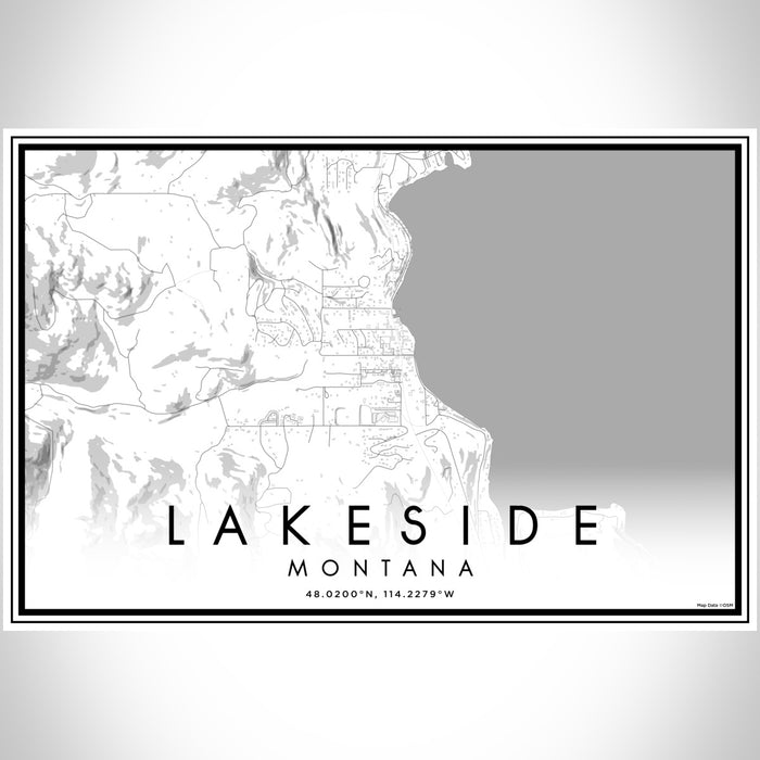 Lakeside Montana Map Print Landscape Orientation in Classic Style With Shaded Background