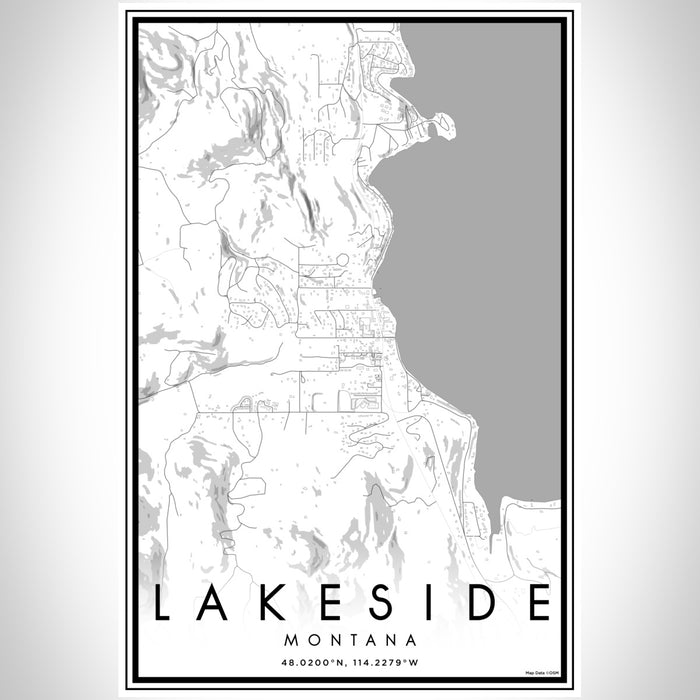 Lakeside Montana Map Print Portrait Orientation in Classic Style With Shaded Background