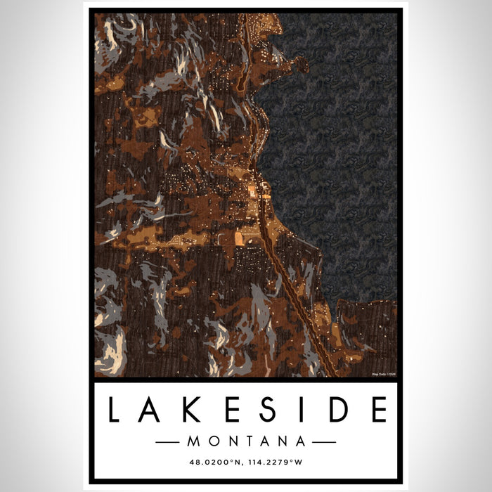 Lakeside Montana Map Print Portrait Orientation in Ember Style With Shaded Background