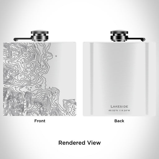 Rendered View of Lakeside Montana Map Engraving on 6oz Stainless Steel Flask in White