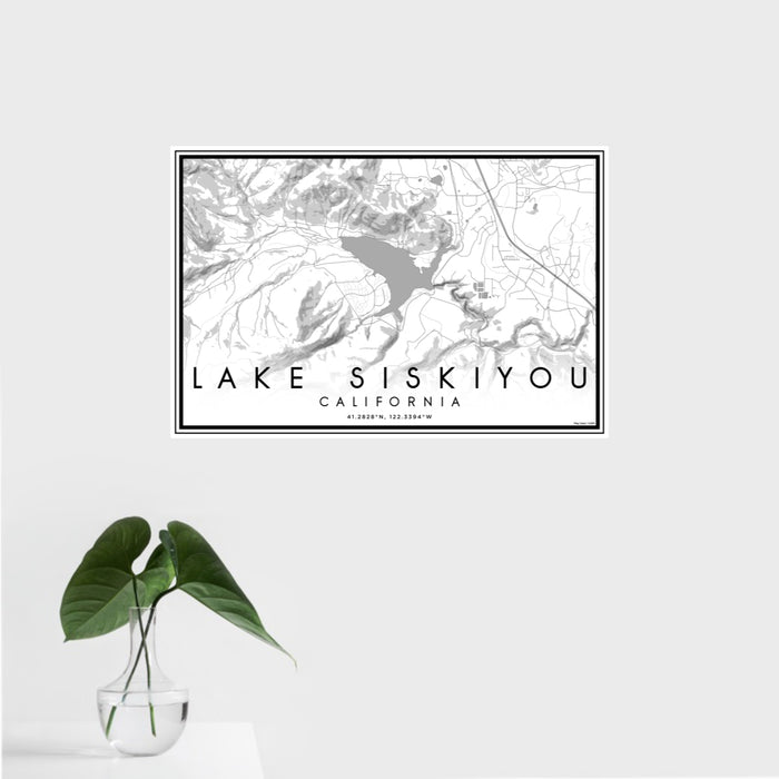 16x24 Lake Siskiyou California Map Print Landscape Orientation in Classic Style With Tropical Plant Leaves in Water