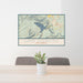 24x36 Lake Siskiyou California Map Print Lanscape Orientation in Woodblock Style Behind 2 Chairs Table and Potted Plant
