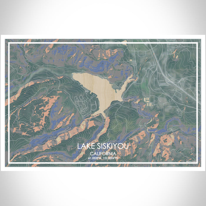 Lake Siskiyou California Map Print Landscape Orientation in Afternoon Style With Shaded Background