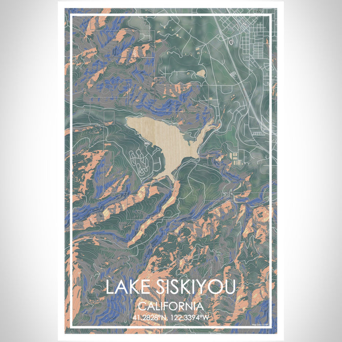 Lake Siskiyou California Map Print Portrait Orientation in Afternoon Style With Shaded Background