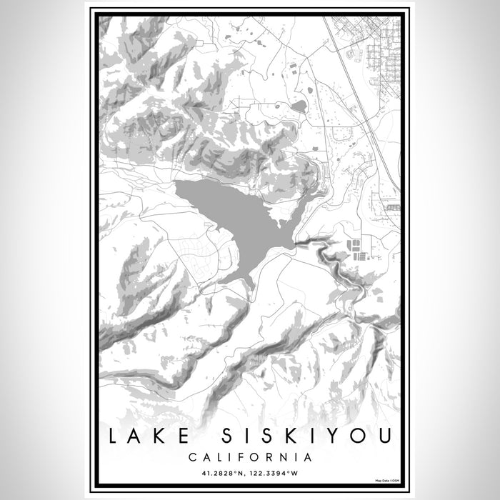 Lake Siskiyou California Map Print Portrait Orientation in Classic Style With Shaded Background