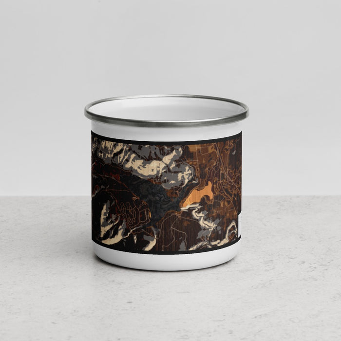 Front View Custom Lake Siskiyou California Map Enamel Mug in Ember