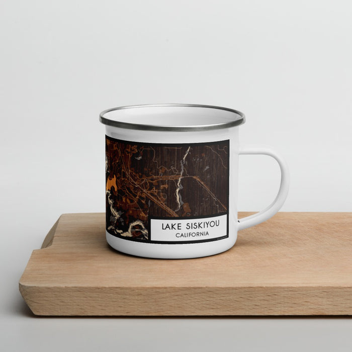 Right View Custom Lake Siskiyou California Map Enamel Mug in Ember