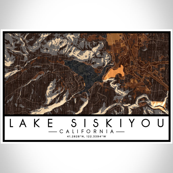 Lake Siskiyou California Map Print Landscape Orientation in Ember Style With Shaded Background