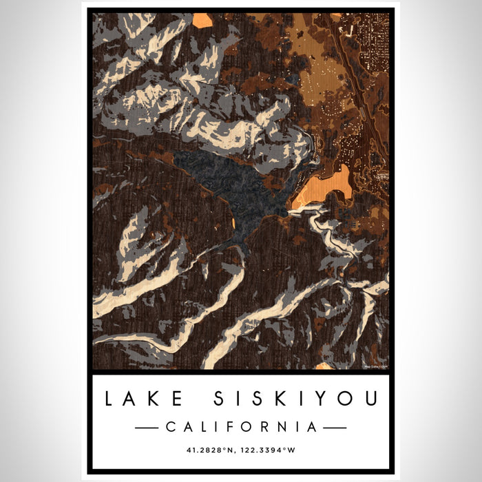 Lake Siskiyou California Map Print Portrait Orientation in Ember Style With Shaded Background