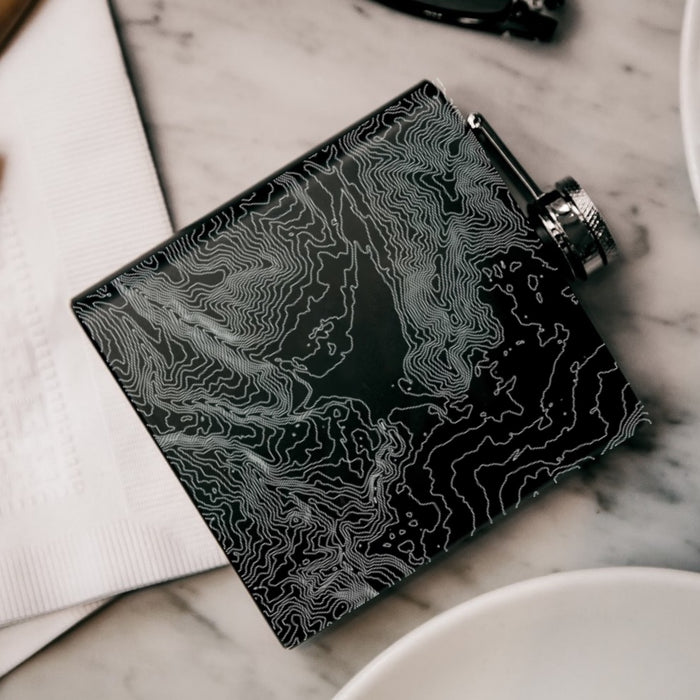 Lake Siskiyou California Custom Engraved City Map Inscription Coordinates on 6oz Stainless Steel Flask in Black