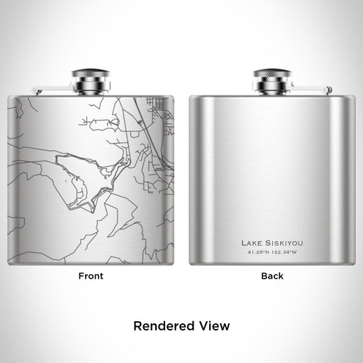 Rendered View of Lake Siskiyou California Map Engraving on 6oz Stainless Steel Flask