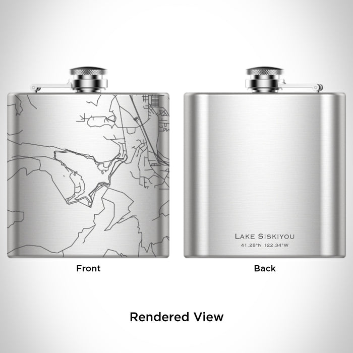 Rendered View of Lake Siskiyou California Map Engraving on 6oz Stainless Steel Flask