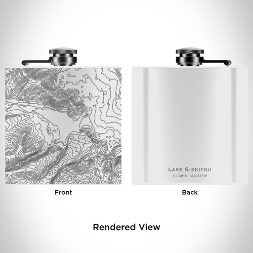 Rendered View of Lake Siskiyou California Map Engraving on 6oz Stainless Steel Flask in White