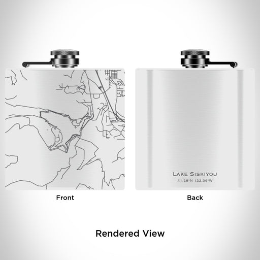 Rendered View of Lake Siskiyou California Map Engraving on 6oz Stainless Steel Flask in White