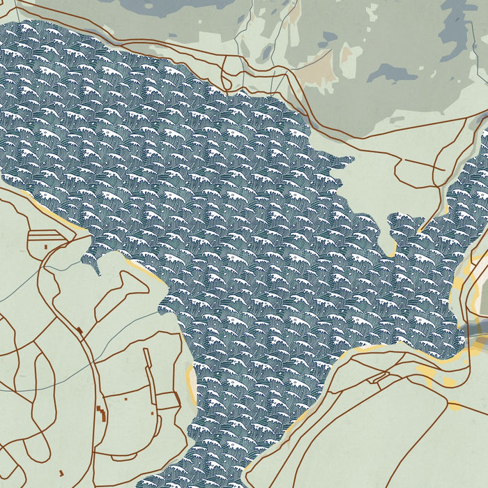 Lake Siskiyou California Map Print in Woodblock Style Zoomed In Close Up Showing Details