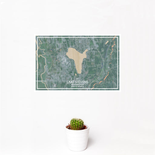 12x18 Lake Stevens Washington Map Print Landscape Orientation in Afternoon Style With Small Cactus Plant in White Planter