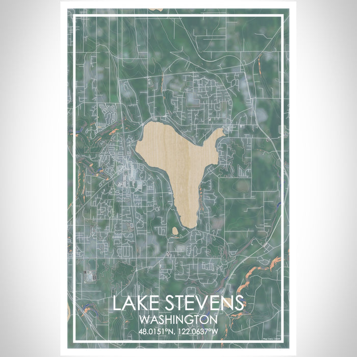 Lake Stevens Washington Map Print Portrait Orientation in Afternoon Style With Shaded Background